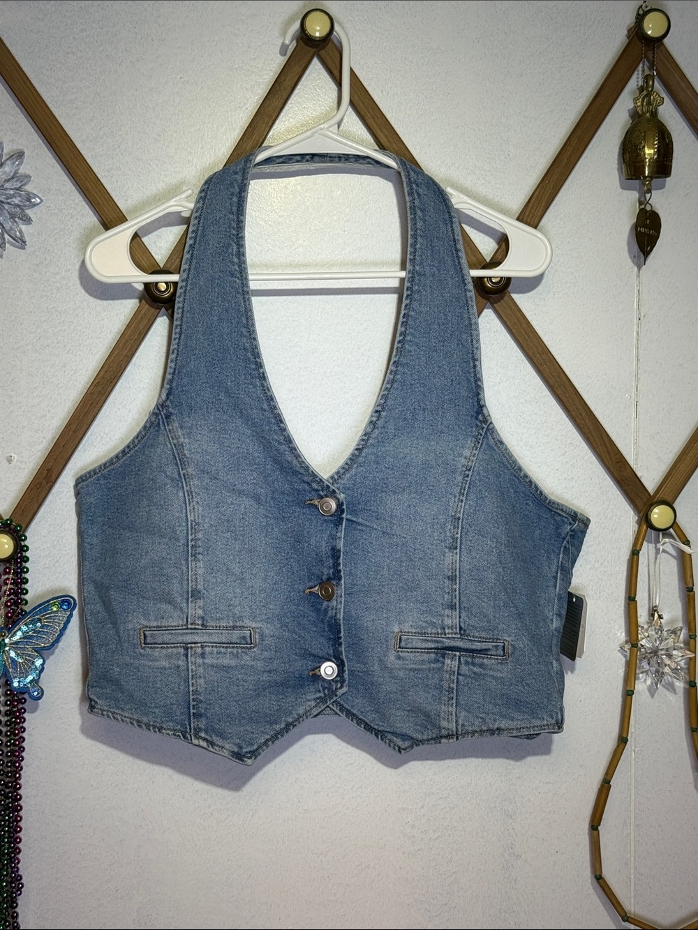 Altar'd State Light Blue Denim Button-Up Vest
